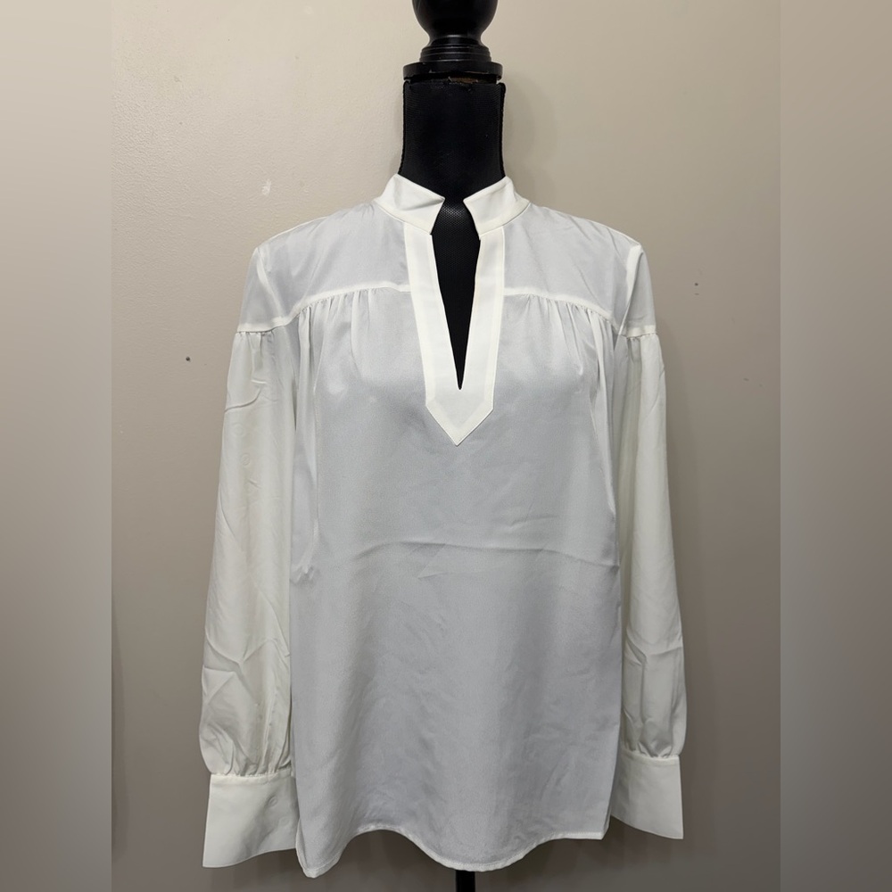 NWT Frame Women’s Ivory Split-Neck Long-Sleeve Blouse M